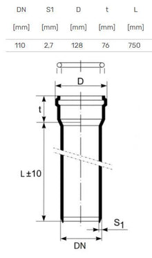 Internal drainage pipe HTplus, Ø 110 mm, 0.75 m