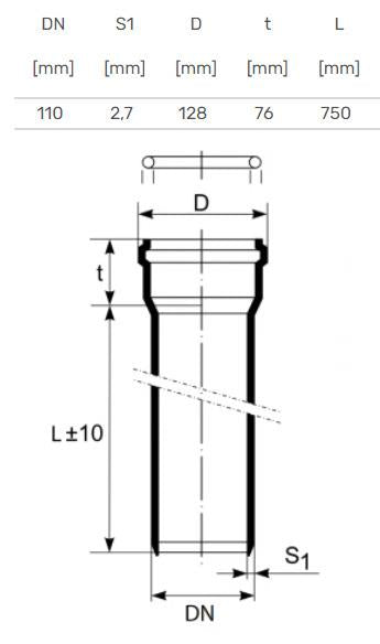 Internal drainage pipe HTplus, Ø 110 mm, 0.75 m