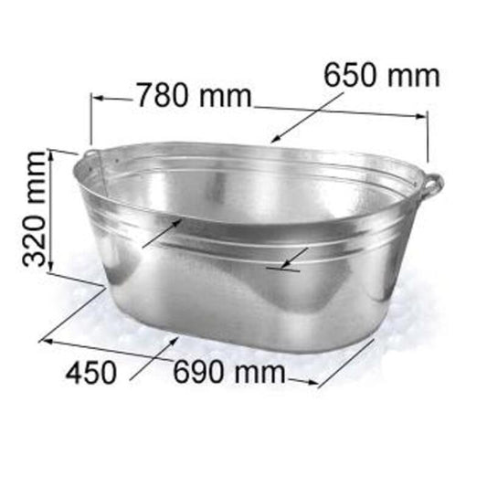 Galvanized tub, 100 l, 78 x 65 x 32 cm