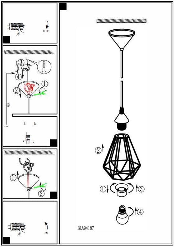 Lampa wisząca EGLO TARBES 94187, 60 W, E27