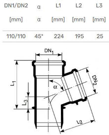 Vidaus kanalizacijos trišakis Ultra dB, Ø 110 / 110 mm, 45°