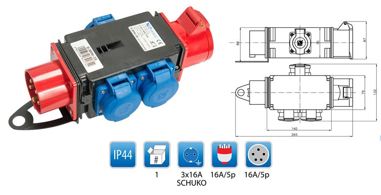 Rozdzielacz R-BOX MINI 3S, 1x16A/5p + 3x16A/250V, IP44