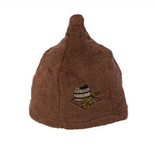 Cotton sauna hat with a tub picture, brown