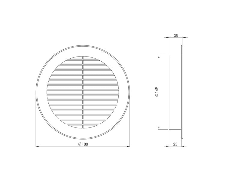 Plast. ventiliacijos grotelės EUROPLAST VR150, D150, baltos