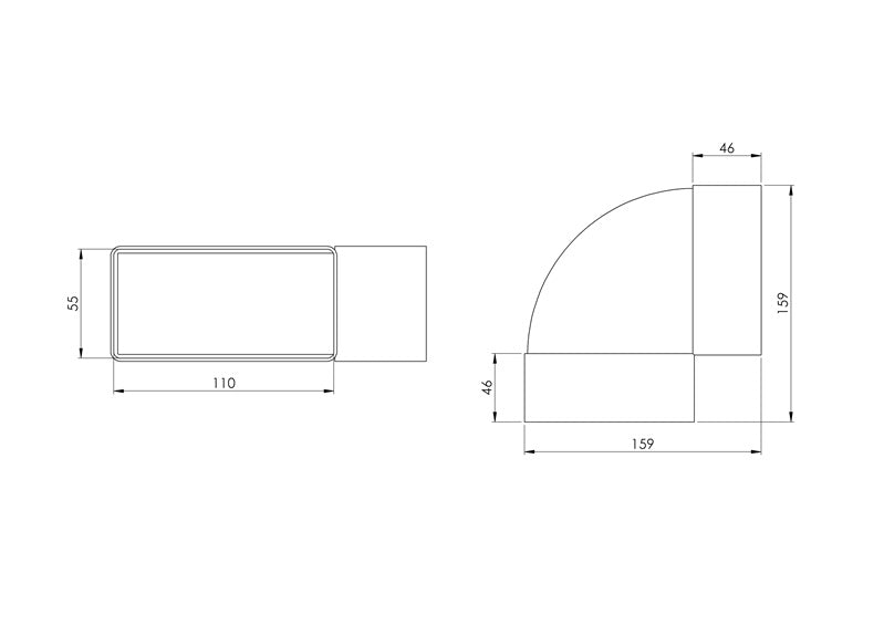 Ventiliacijos alkūnė EUROPLAST KLH, 110 x 55 mm, 90°