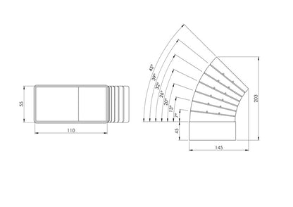 Ventiliacijos alkūnė EUROPLAST KLH15-60 110 x 55mm 15–60°