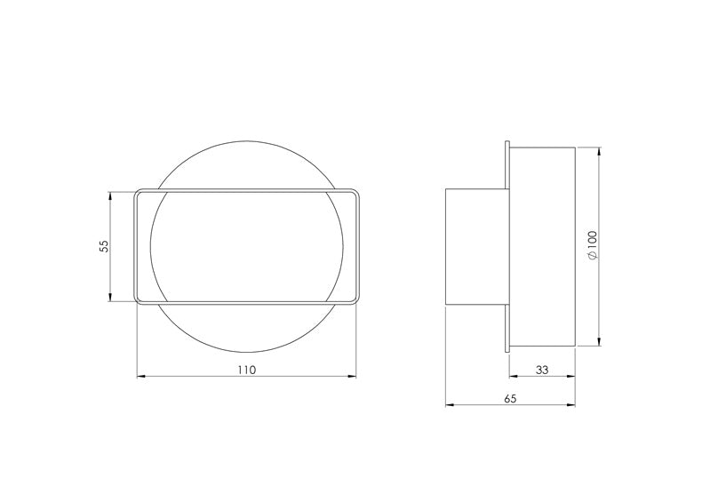 EUROPLAST KSD1 ventilation flat-oval adapter, 110 x 55 mm, D100