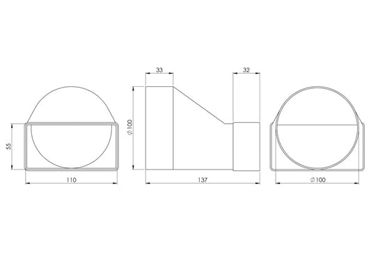 Ventiliacijos tarpmovė EUROPLAST KSD2, 110 x 55 mm, D100