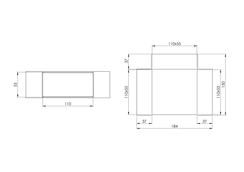 Ventiliacijos trišakis EUROPLAST KT, 110 x 55 mm