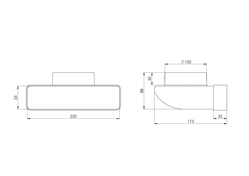 Ventiliacijos alkūnė EUROPLAST KLD25 220 x 55mm D100 90°
