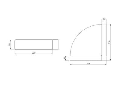 Ventiliacijos alkūnė EUROPLAST KLH25-90, 220 x 55 mm, 90°