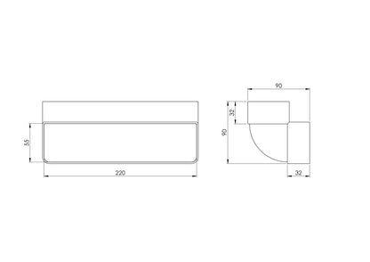 Ventilation duct elbow EUROPLAST KLV25-90, 220 x 55 mm, 90°