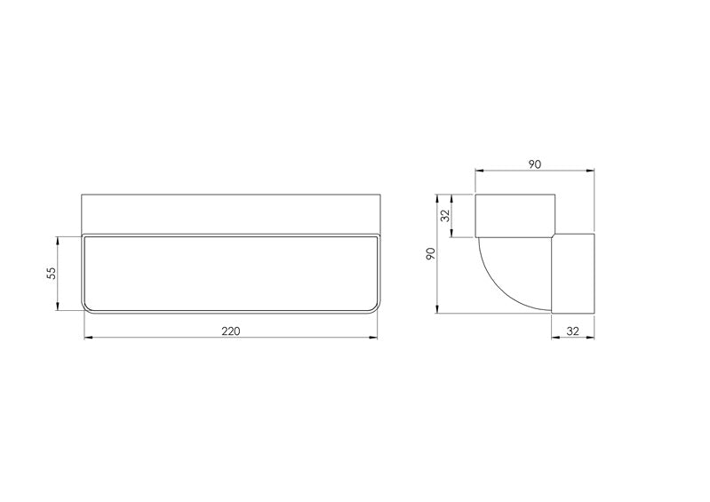 Ventilation duct elbow EUROPLAST KLV25-90, 220 x 55 mm, 90°