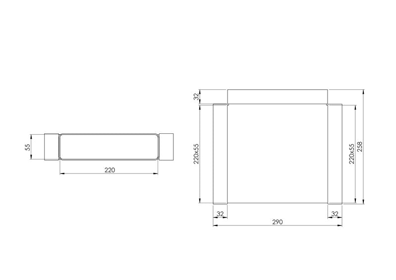 Ventilation tee EUROPLAST KT25, 220 x 55 mm