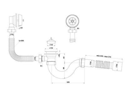 Bath siphon Aniplast C6155EU, 1½ x 40/50 mm
