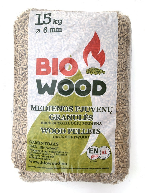 Medienos pjuvenų granulės, 6 mm, 15 kg
