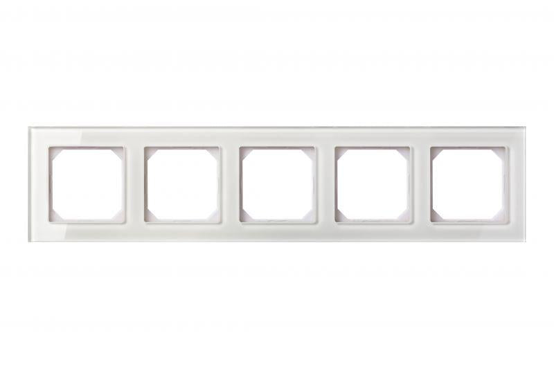 Five-gang frame LIREGUS EPSILON, glossy white glass