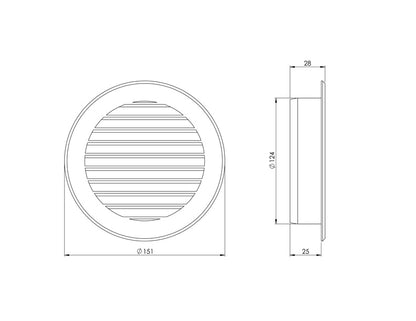 Plastic ventilation grille EUROPLAST VR125, D125, white
