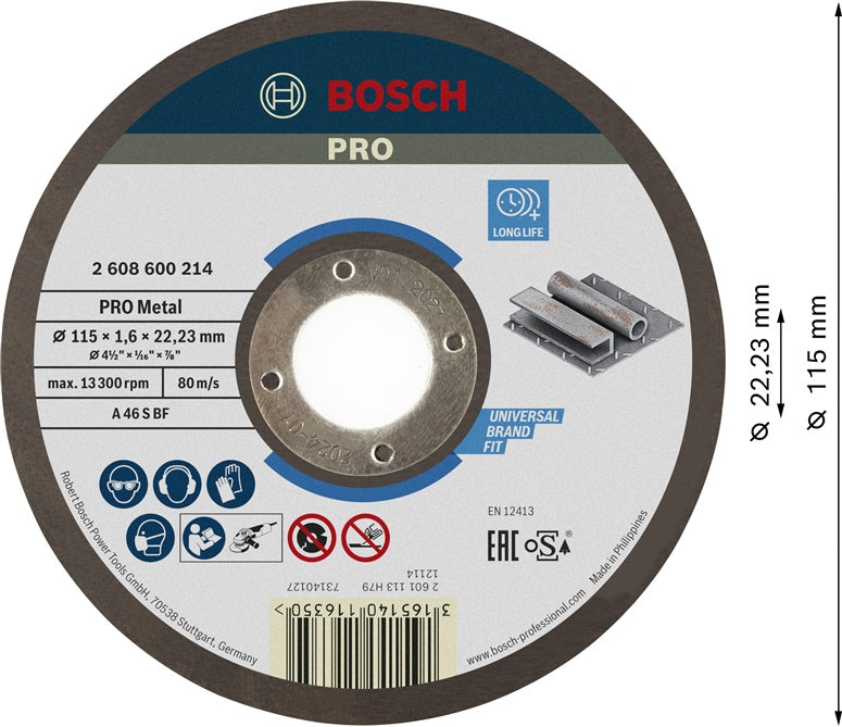 Pjovimo diskas Bosch, 115 x 1.6 x 22.23 mm
