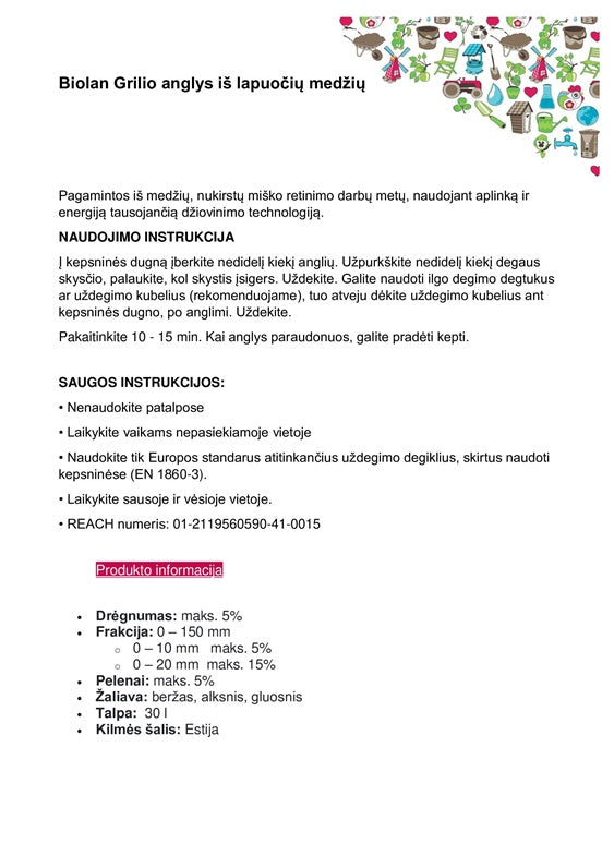 Kepsninės anglys Biolan, 30 l