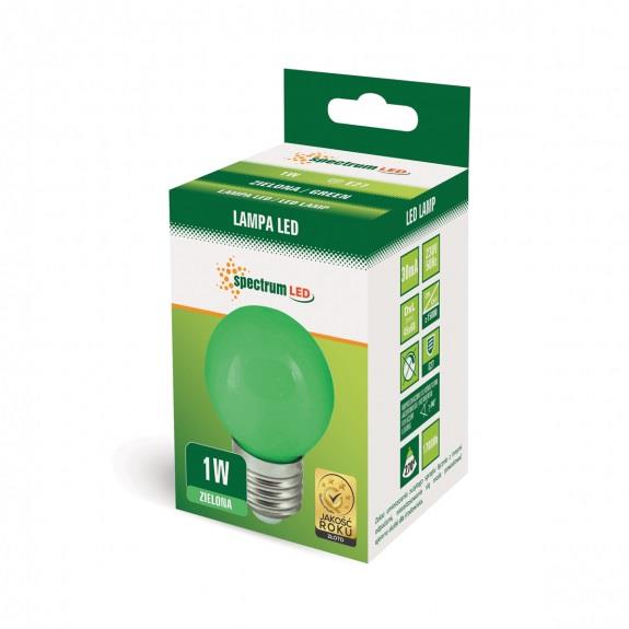 Lemputė Spectrum LED, P45, E27, 1W, žalios spalvos