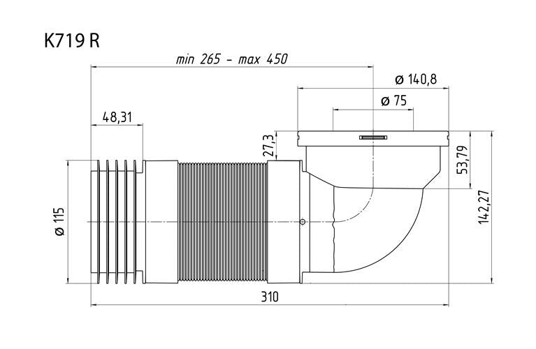 Zawór spustowy Ani Plast K719R, 90°, Ø 115/141 mm