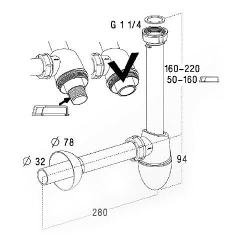 Basin siphon with long neck Nicoll C2923, 32mm