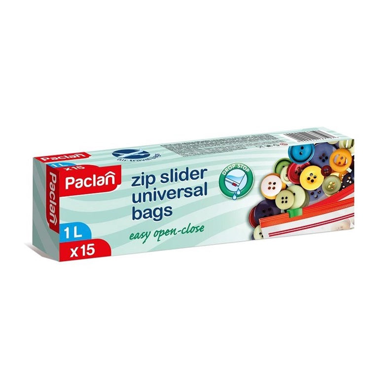 Freezer bags Paclan, with zipper, 1 l, 15 pcs.