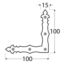 Ozdobny narożnik 1,5cm x 10cm, stop metalu malowany, czarny