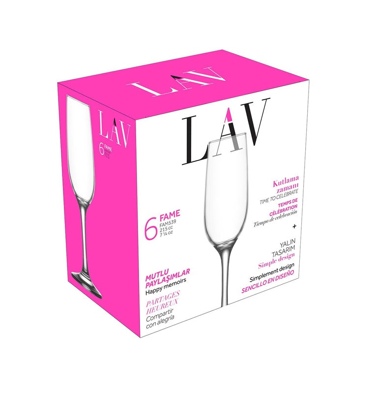 Kieliszki do szampana LAV FAME LV-FAM539F, 215 ml, 6 szt.