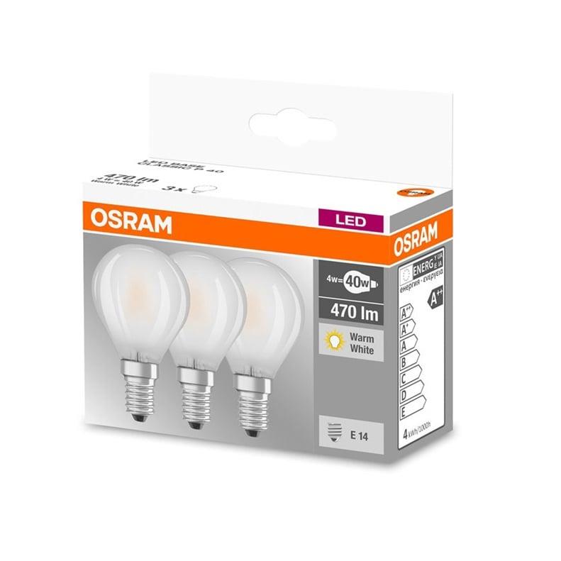 LED light bulb Osram P40, 4W, E14, 2700K, 470lm, 3 pcs.