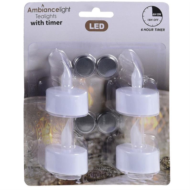 LED arbatinės žvakės, baltos, 4 vnt