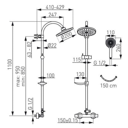 Shower set with thermostatic mixer NP71-TRM7U