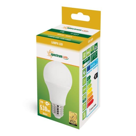 Żarówka Spectrum LED, A60, E27, 7W, 610LM, 4000K