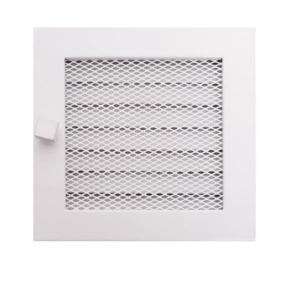 Baltos HEARTH židinio grotelės 170 × 170 mm su žaliuzėmis