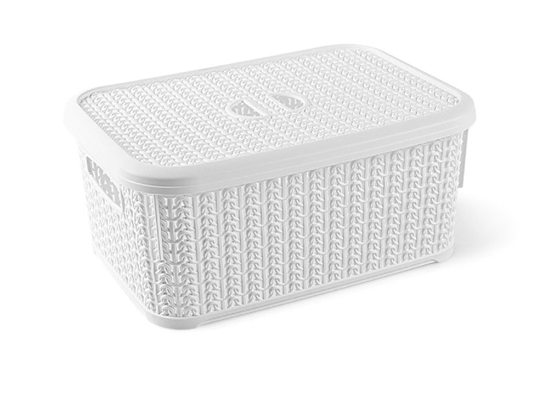 Storage box with lid Knit M-066, 6 l, plastic, white
