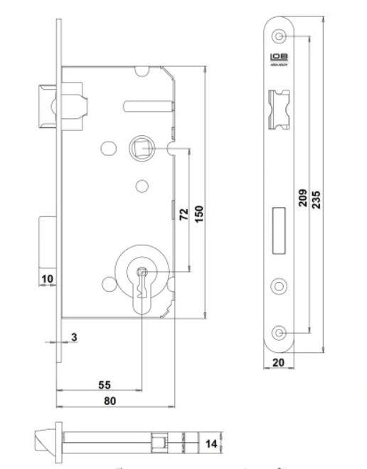 Mortise lock Lob Z7ABL 72/55, without cylinder
