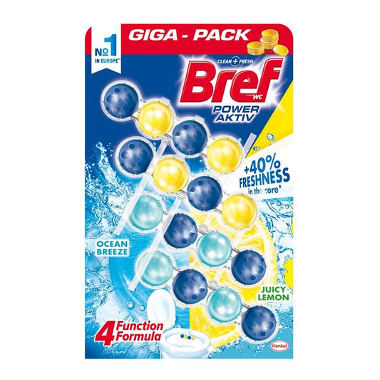 Kostka do WC BREF POWER AKTIV LEMON+OCEAN, 4×50 g