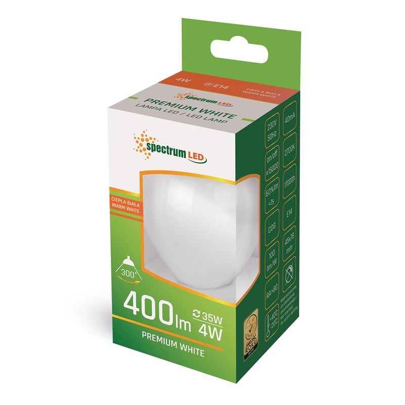 Lemputė Spectrum LED, P45, E14, 4W, 400LM, 2700K MT