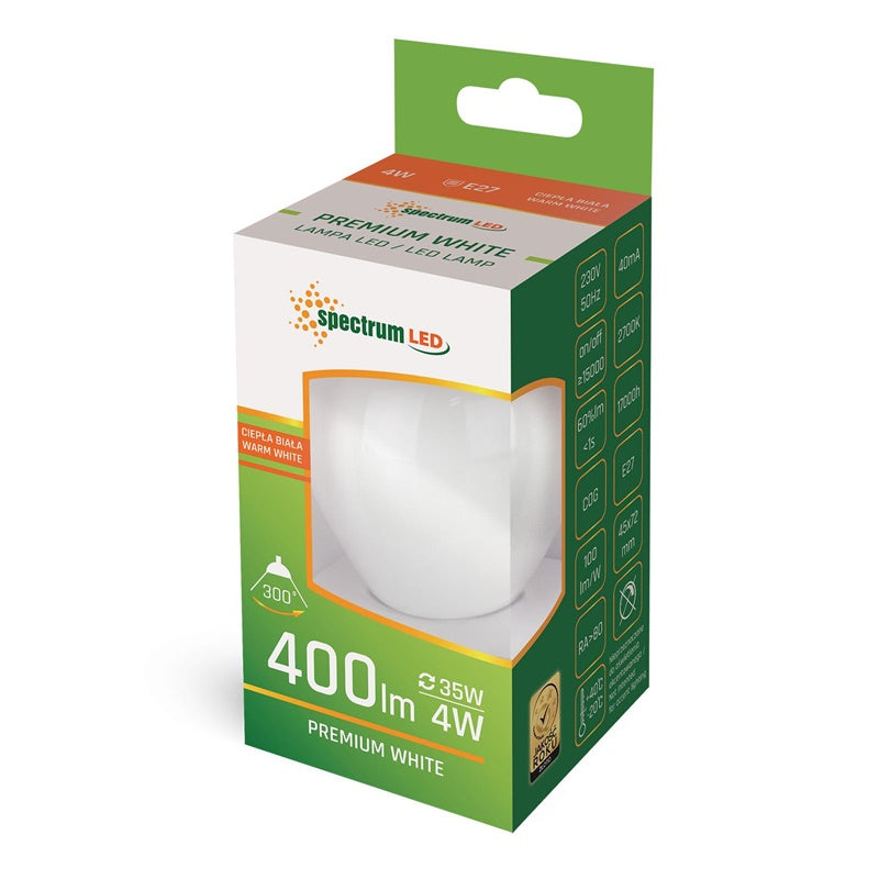 Lemputė Spectrum LED, P45, E27, 4W, 400LM, 2700K, MT