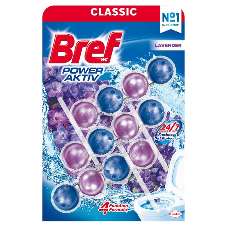 Toilet cleaner and freshener BREF POWER AKTIV LAVENDER, 3×50 g