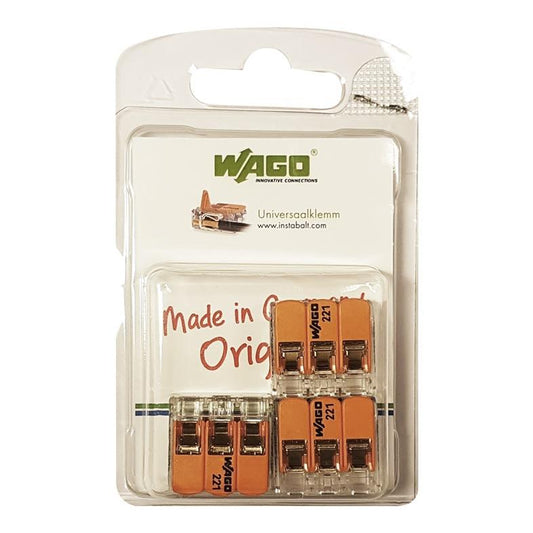 Wago 221-613/3 Lever Wire Connector, 3 x 0.5-6 mm², 450 V, 3 pcs.