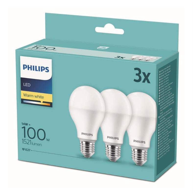 Philips LED Bulbs, A67, E27, 14W, 1521lm, 2700K, 3 pcs.