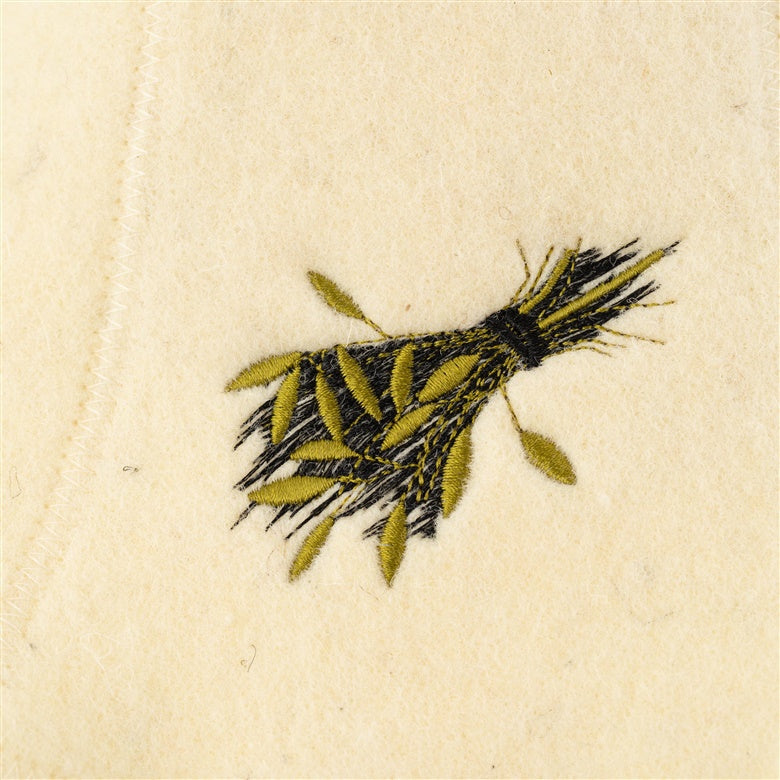 White wool sauna hat with a besom picture
