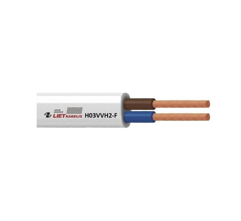 Cable Lietkabelis H03VVH2-F, 2 x 0.5 mm², white, 50 m
