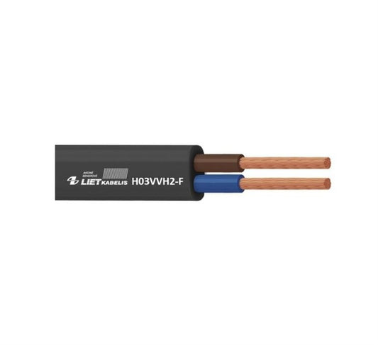 Kabelis Lietkabelis H03VVH2-F, 2 x 0,75 mm², juodas, 25 m