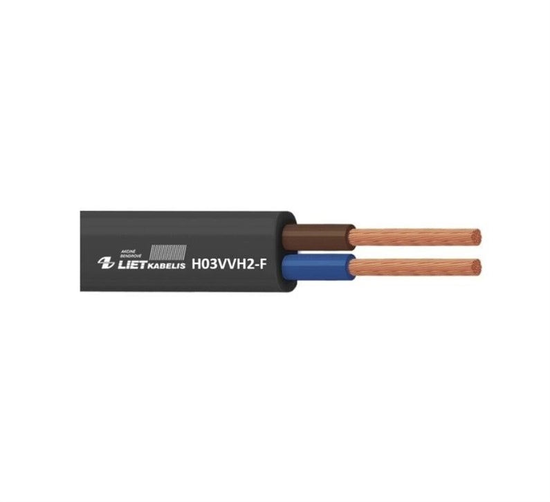 Cable Lietkabelis H03VVH2-F, 2 x 0.75 mm², black, 50 m