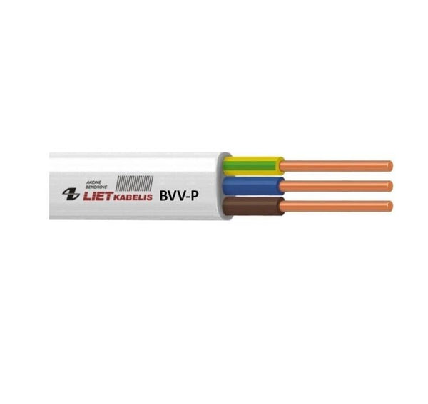 Kabelis Lietkabelis BVV-P, 3 x 1,5 mm², baltas, 50 m