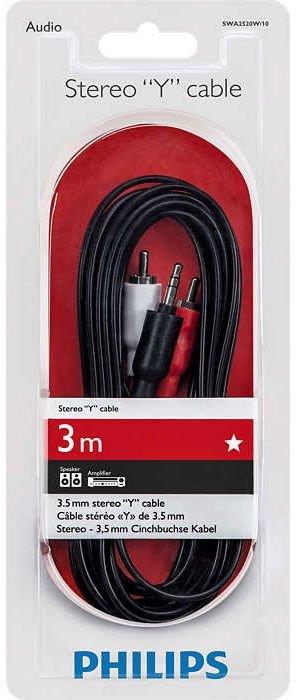 Kabel PHILIPS 3.5mm M, 2xRCA M, 3m, czarny SWA2520W/10