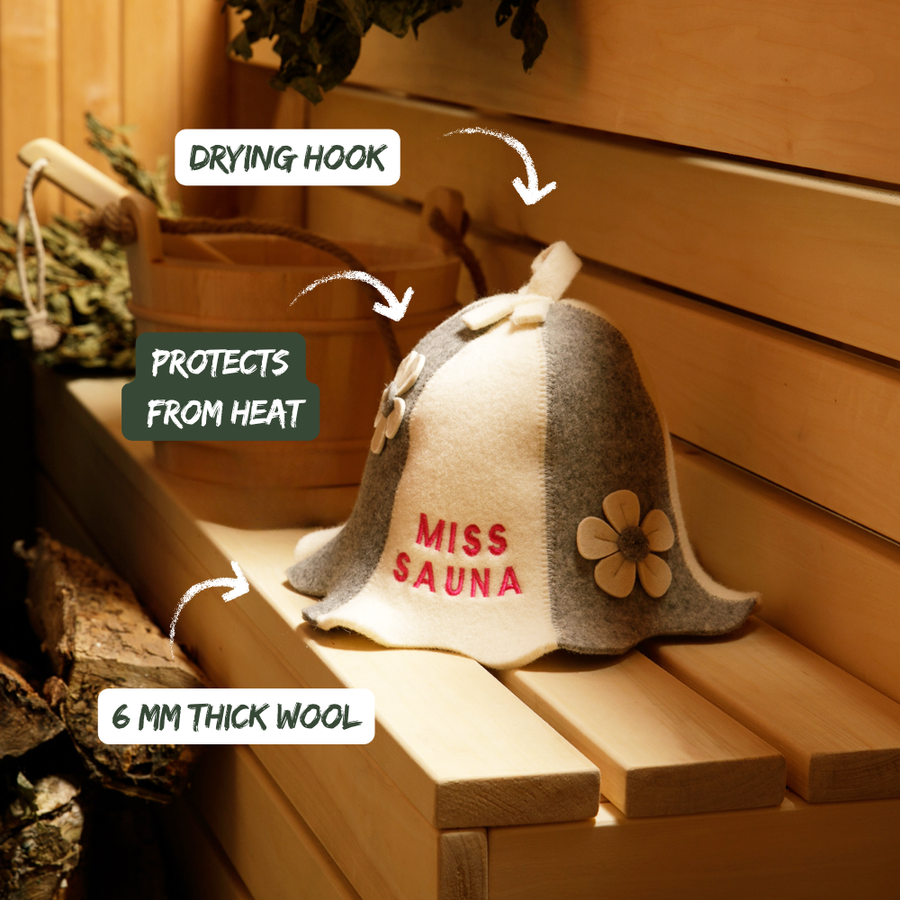 Czapka do sauny 'Miss Sauna' 100% wełna